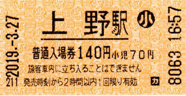 上野駅入場券 エドモンソン券