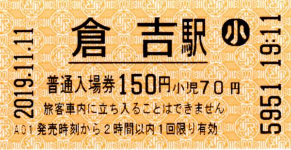 倉吉駅HT50発行入場券 エドモンソン券